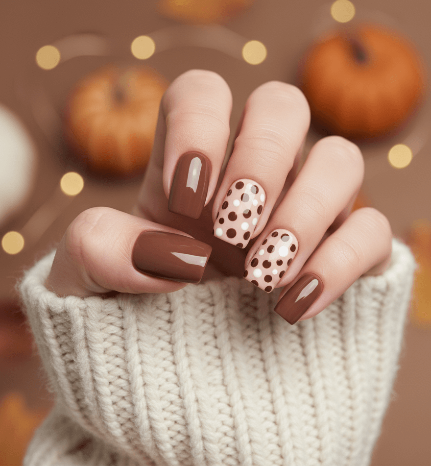 Cute Brown Polka Dot Nails for Fall