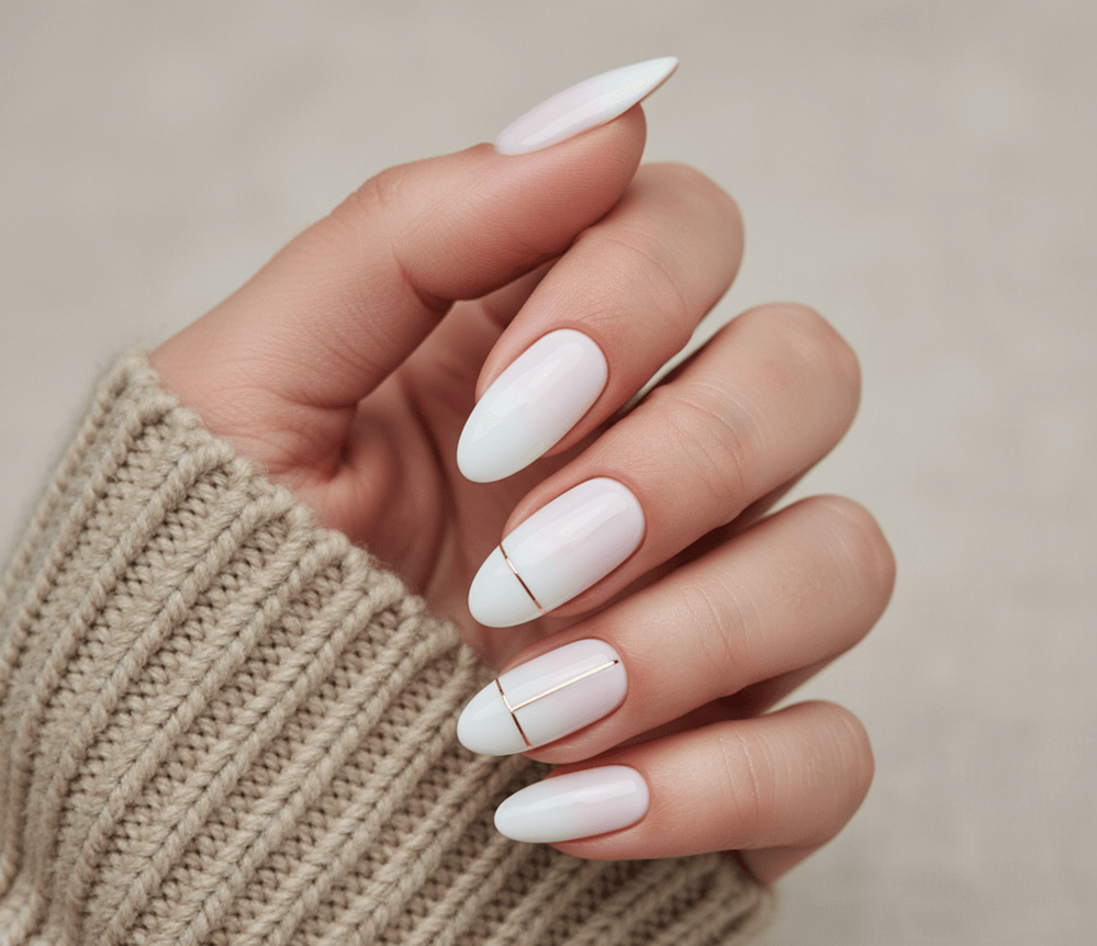 Elegant Minimal White Almond Nails