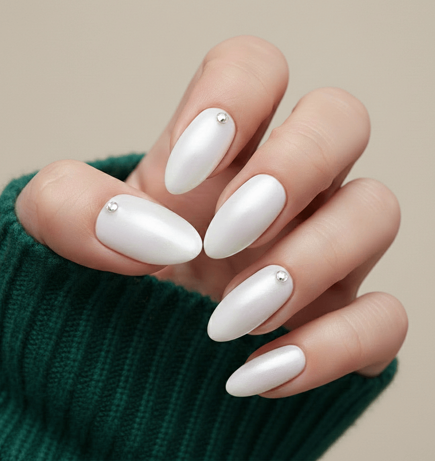 Elegant Pearl White Almond Nails