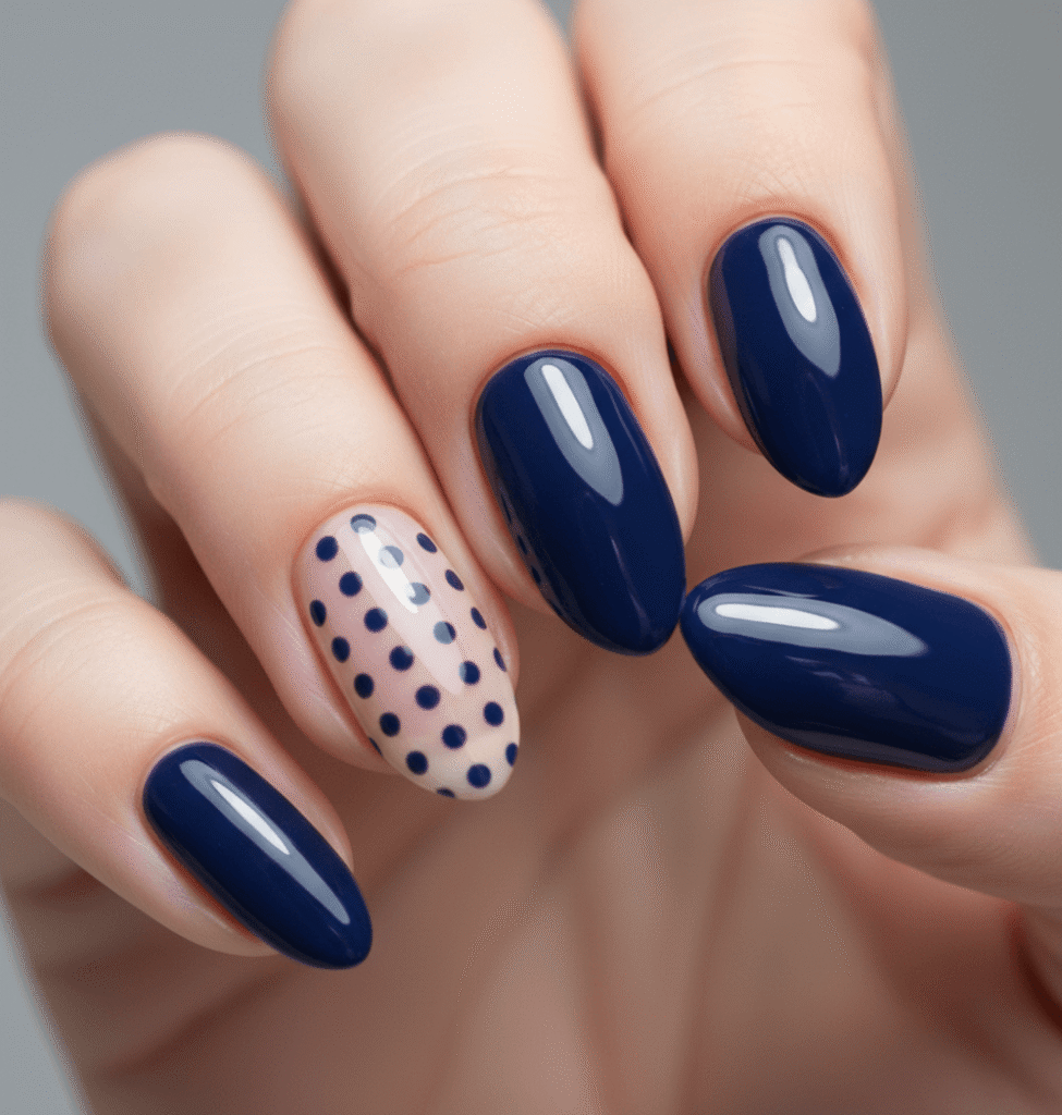 Navy Blue Polka Dot Nails