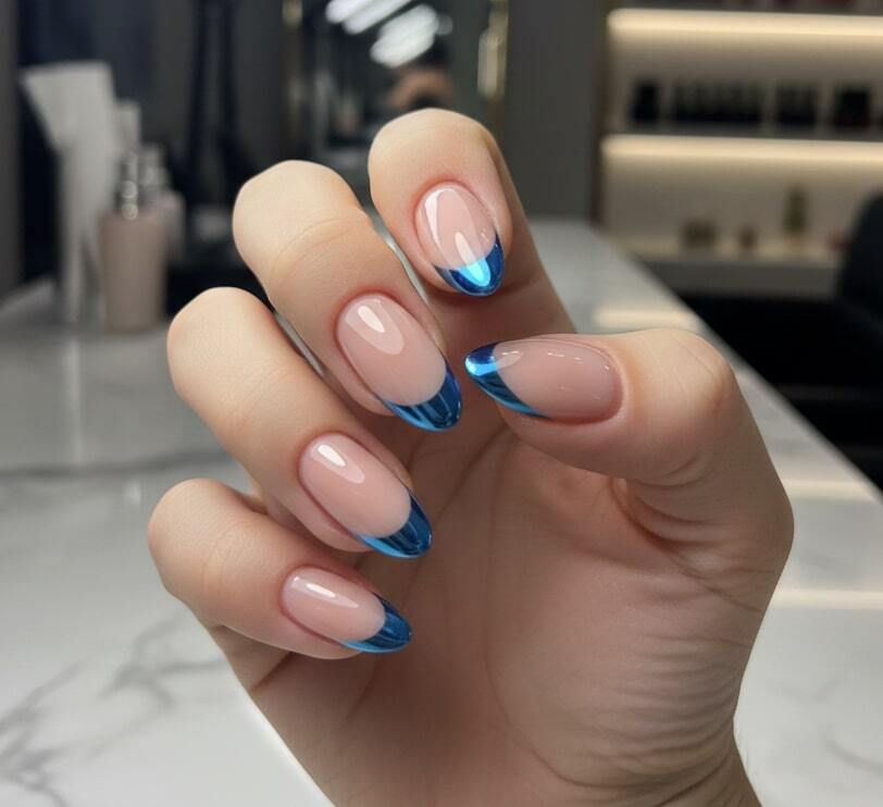 Blue Chrome French Tips