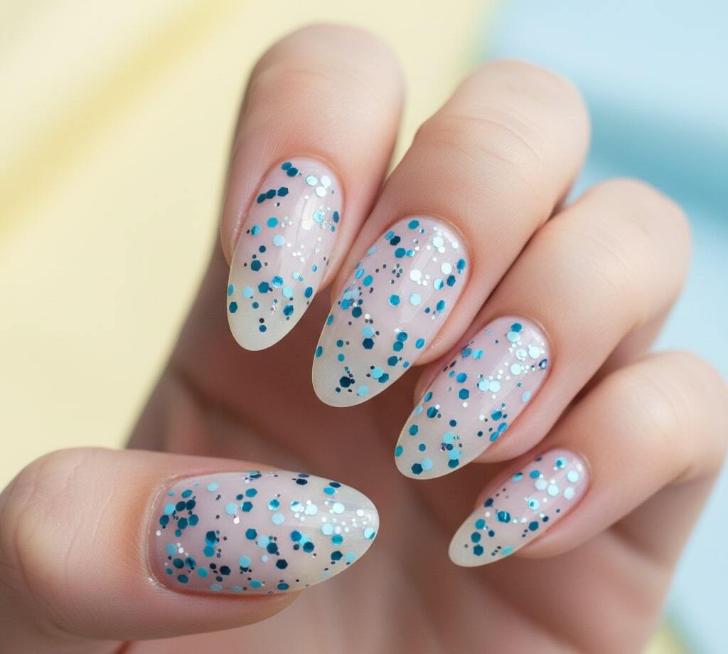 Blue Confetti Nails