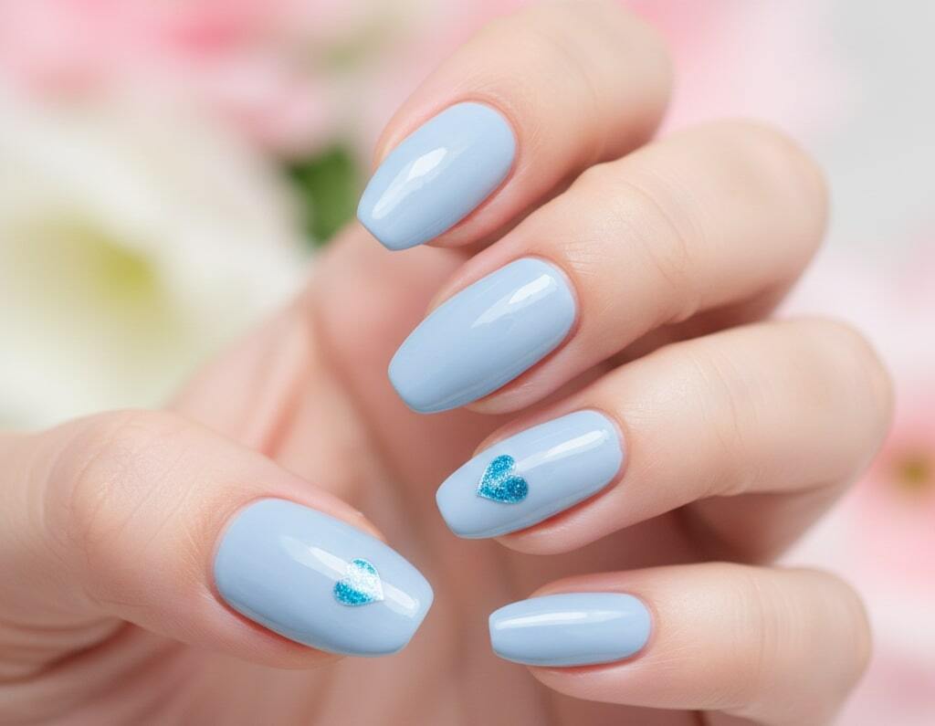 Blue Heart Accent Nails