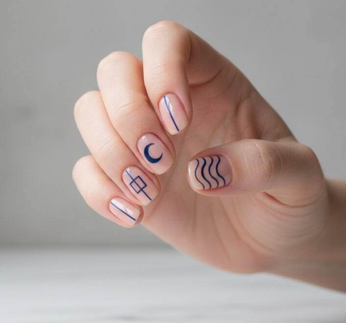Blue Line Art Nails