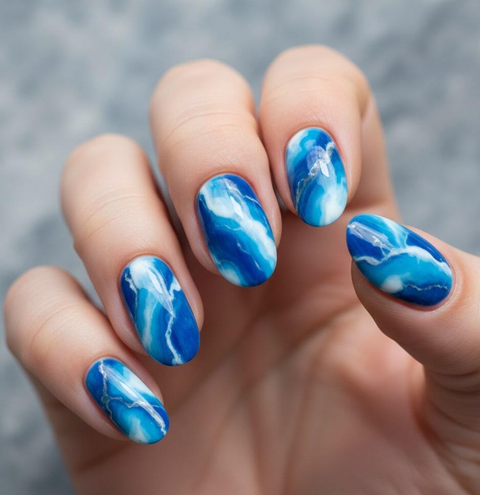 Blue Marble Water Nails
