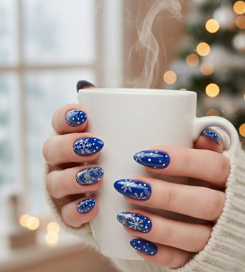 Blue Snowflake Nails
