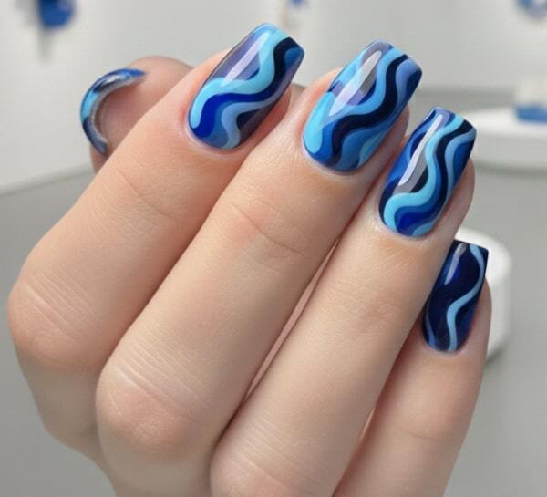 Blue Swirl Nails