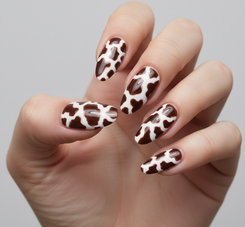 Brown Cow Print Nails