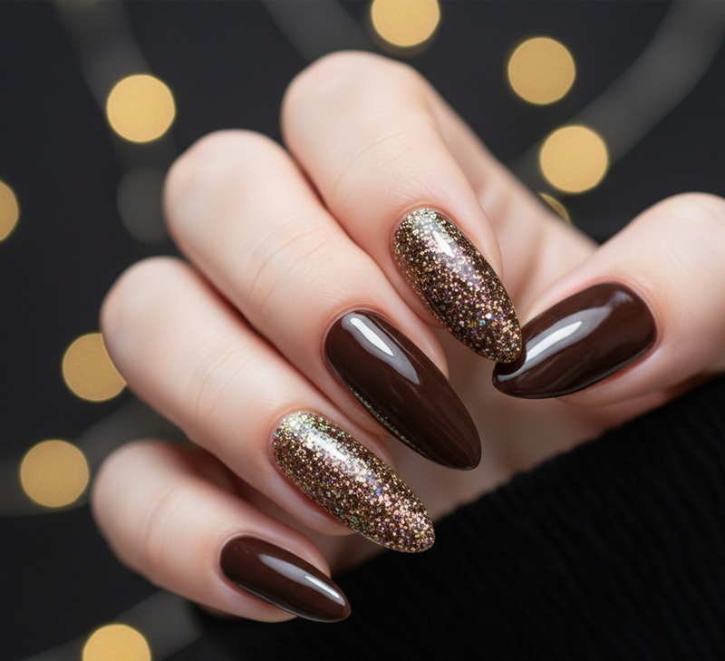 Brown Glitter Nails