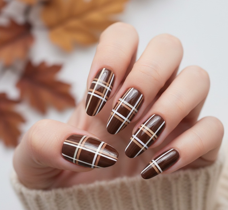 Brown Plaid Nails