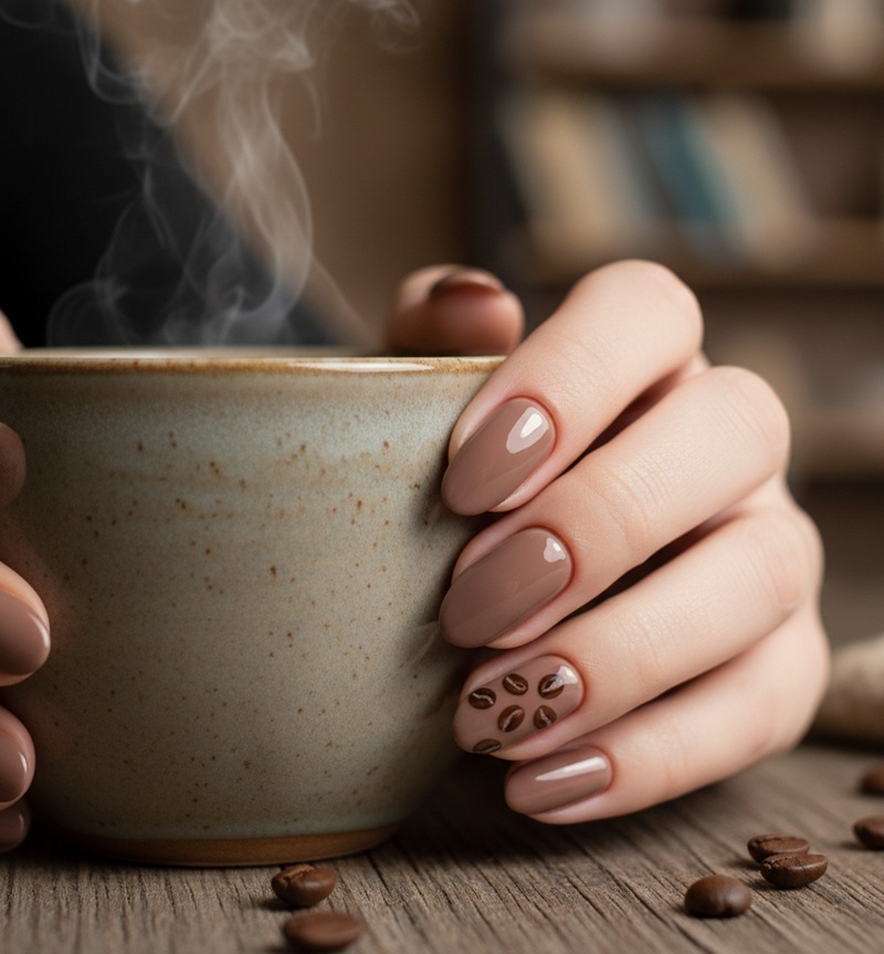 Coffee Bean Accent Nails