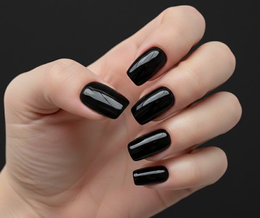 Glossy Black Short Nails