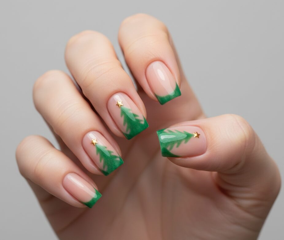 Green French Tips Shaped Like Trees