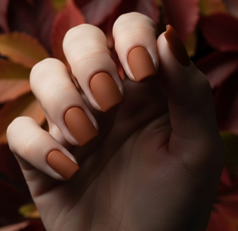 Matte Caramel Brown Nails
