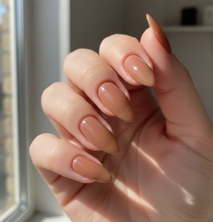 Milky Caramel Brown Nails