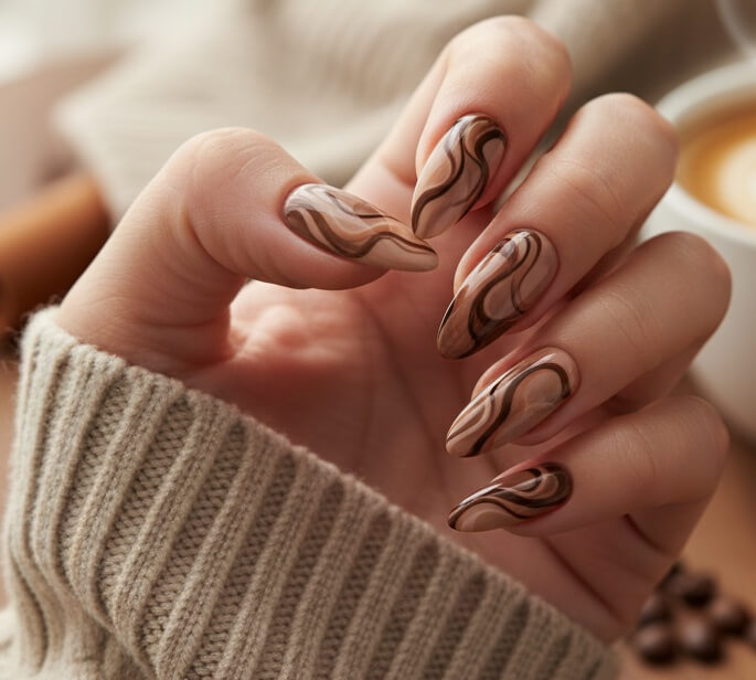 Mocha Swirl Nails
