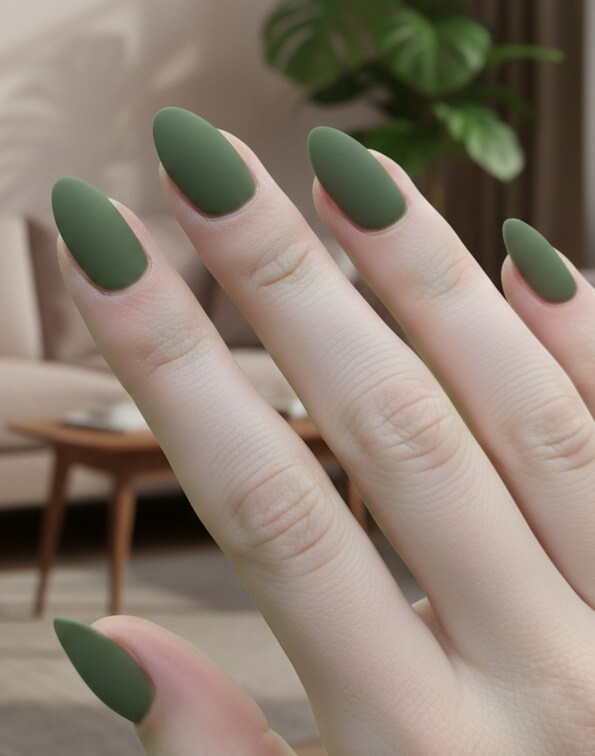 Olive Green Matte Nails