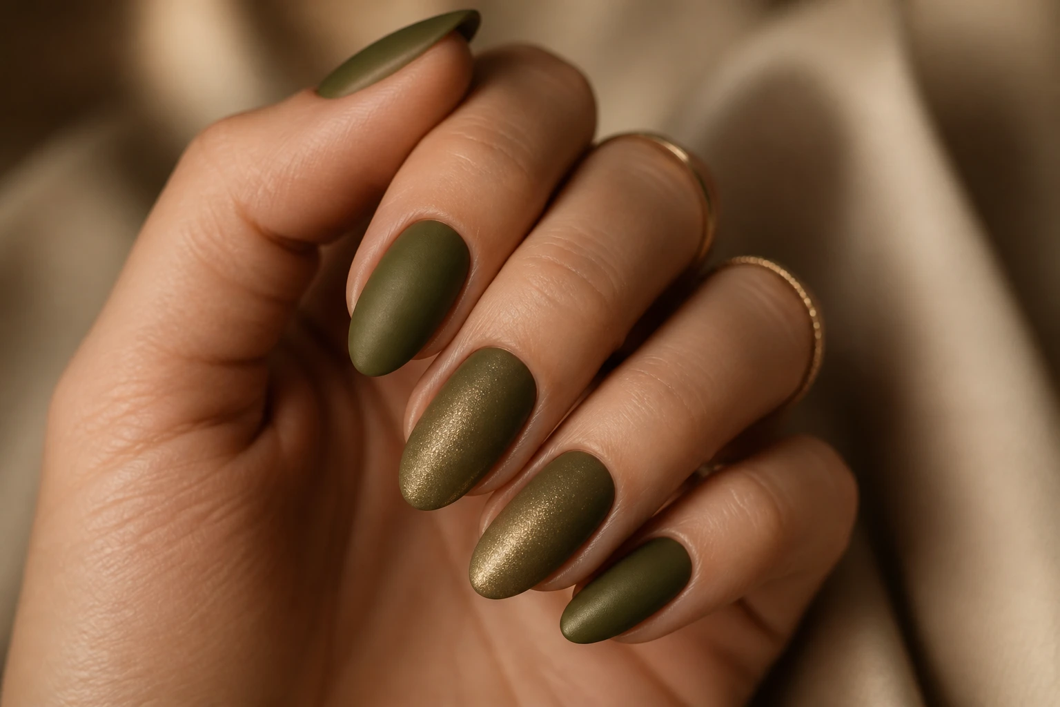 14 Olive Green Almond Nails That Look Expensive: Luxe Picks