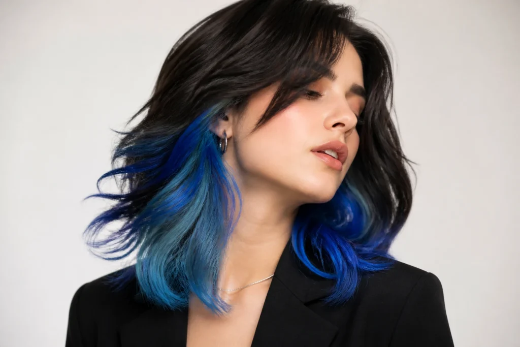 12 Blue Peekaboo Hair Color Ideas for a Fun Pop of Color: Bold & Playful